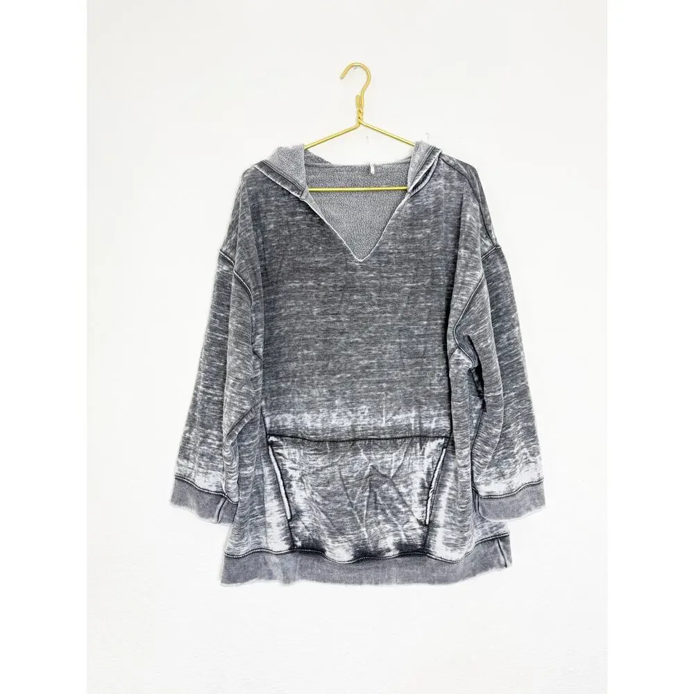 Free People Get It Distressed Oversized Burnout Hoodie Sweater Size XS Gray